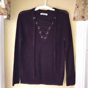 Burgundy lace up sweater